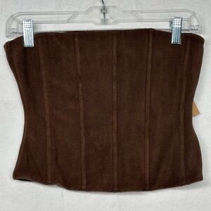 SKIMS Cozy Fleece Corset Top Brown Zipper Closure Size M